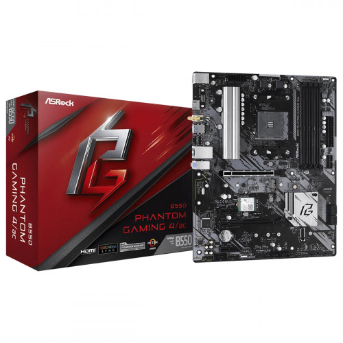 MBO ASROCK B550 PHANTOM GAMING 4/AC AMD AM4 HDMI 4XDDR4 DIMM 8USB 4SATA3 PCIE2X16-2X1 M.2 ATX