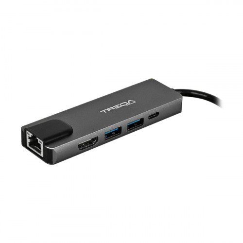 HUB TREQA USB TYPE-C TO 2 PUERTOS USB3.0 1HDMI 1RJ45 SILVER