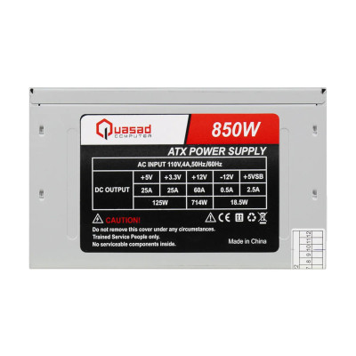 FUENTE DE PODER QUASAD ATX-850W 250W 24 - 4 PIN 2XSATA 8CM FAN AC INPUT 240-100V