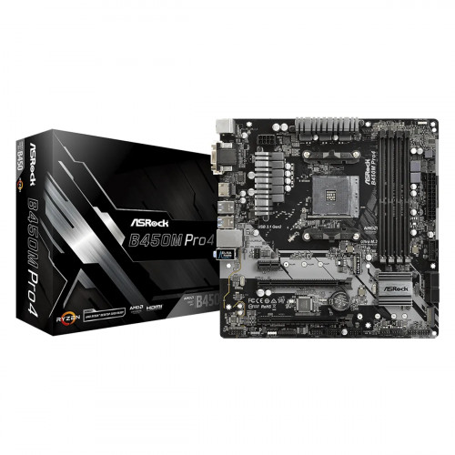 MBO ASROCK B450M-PRO AMD SOCKET AMD4 4XDDR4 VD SN RD HDMI DVI-D 2XM.2 6USB3.1 PCI-EXP3.0 UATX