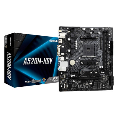 MBO ASROCK A520M-HDV AMD AM4 HDMI DVI-D 2XDDR4 12USB 4SATA3 PCIE3.0x16 M.2 mATX