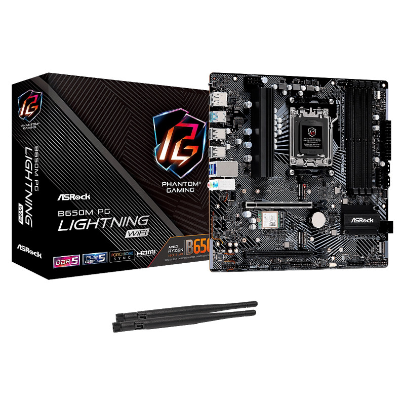 MBO ASROCK B650M PG LIGHTNING AM5 RYZEN 7000 4DDR5 PCIE4.0 HDMI DP 2M.2 8USB3.2 mATX