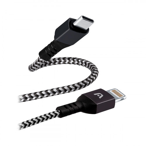 CABLE ARGOM TYPE-C TO LIGHTNING 18W NYLON BRAIDED 1.8MTS DURA FORM BLACK-WHITE