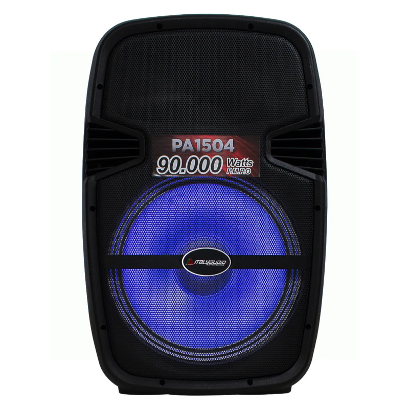 CAJA DE AUDIO ITALY PA1504 15INCH 90000W USB MIC-INH LED SD BT RADIO CTR. REMO. CON RUEDAS