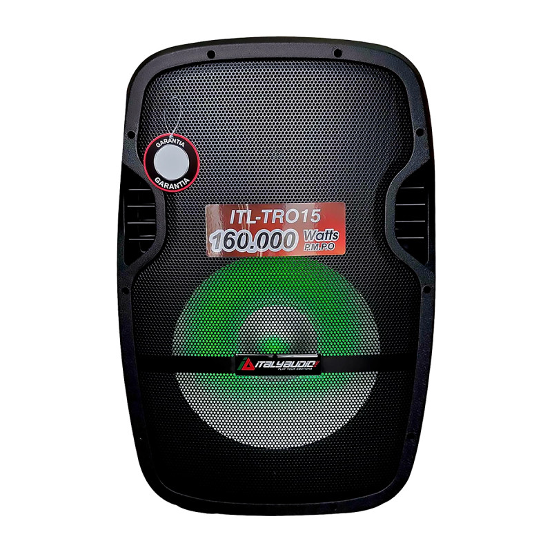 CAJA DE AUDIO ITALY ITL-TRO15 15INCH USB MIC-INH LED SD RADIO CTR. REMO. CON RUEDAS-MIC