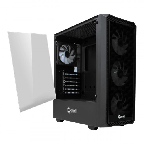 CASE QUASAD GAMING 0.5MM FRONT-GLASS SIDE-GLASS 3USB HD-AUD 4VEN-RGB810 ATX-FULL-SIZE