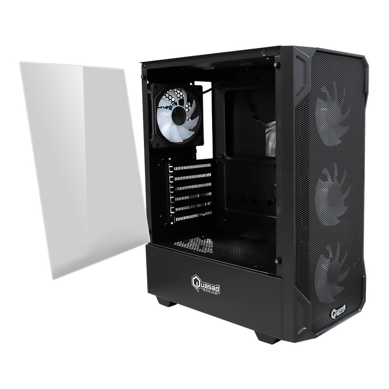 CASE QUASAD GAMING 0.5MM METAL-MESH SIDE-GLASS 3USB HD-AUD 4VEN-RGB810 ATX-FULL-SIZE