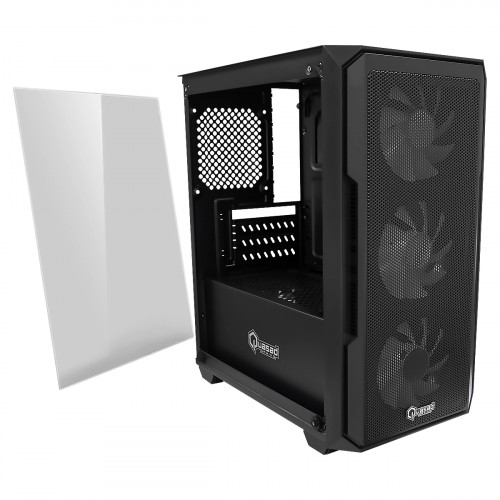 CASE QUASAD MICRO-ATX GAMING 0.5MM METAL-MESH SIDE-GLASS 3USB HD-AUD 3VEN-RGB810