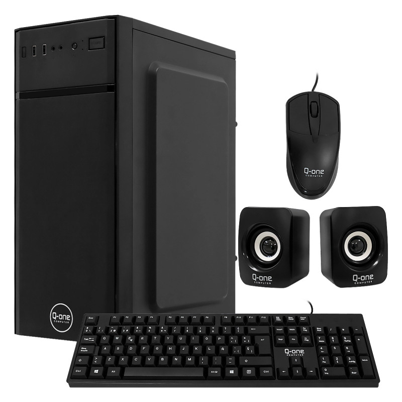 CASE Q-ONE C6016 ATX COMBO Parlante Teclado Muose  2USB 0.4mm PS-250W-Real Black