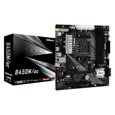 MBO ASROCK B450M/AC AMD4 HDMI 4XDDR4 6USB 4SATA3 PCIE2X16 M.2 WIFI MICROATX