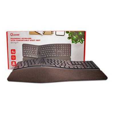 TECLADO QUASAD QK-ERGO T1 TRIPLE MODE ERGONOMIC SPLIT 3D 2.4Ghz BT MULTIMEDIA BATT. BLACK