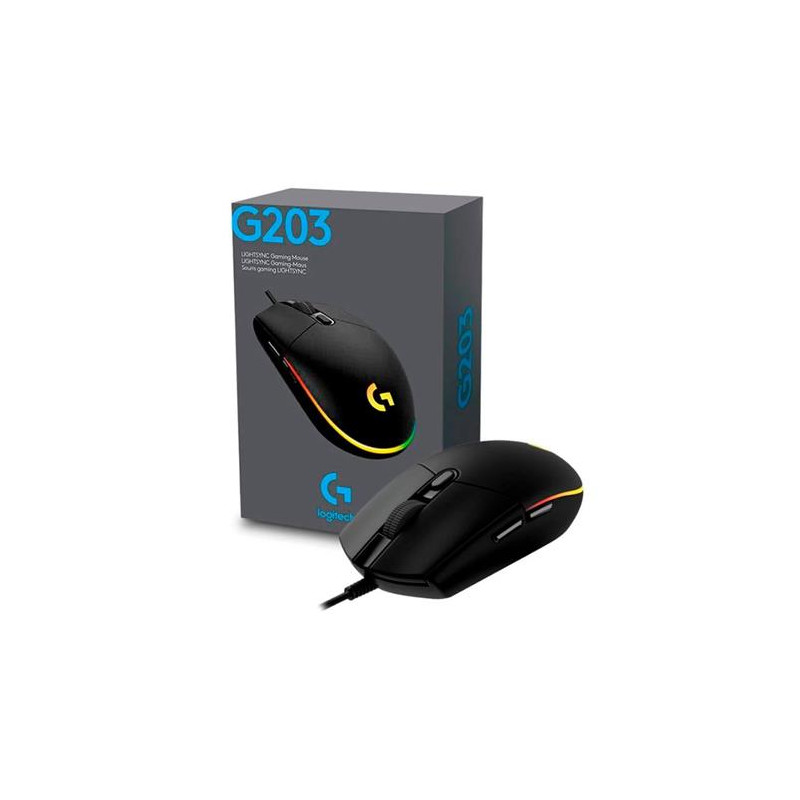 MOUSE LOGITECH GAMING G203 Negro ALAMBRICO RGB LIGHTSYNC G-HUB