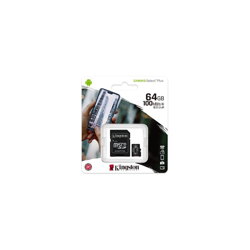 TARJETA DE MEMORIA MICROSD Kingston 64GB micSDHC Canvas Select Plus 100R A1 C10 Card