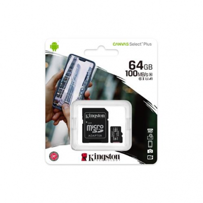 TARJETA DE MEMORIA MICROSD Kingston 64GB micSDHC Canvas Select Plus 100R A1 C10 Card