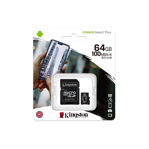 TARJETA DE MEMORIA MICROSD Kingston 64GB micSDHC Canvas Select Plus 100R A1 C10 Card