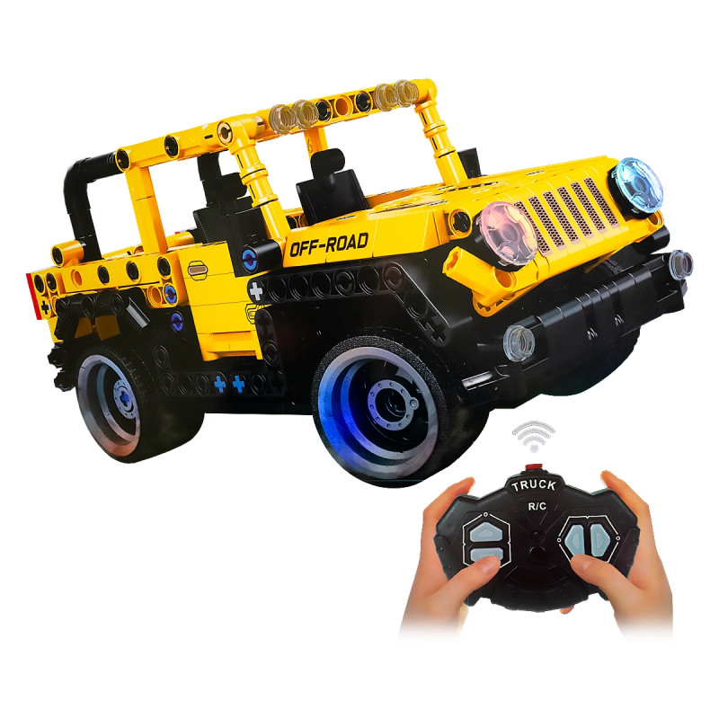 CARRO ARMABLE CONTROL REMOTO 320 Piezas Modelo Wrangler Amarillo 6 Anios o mas