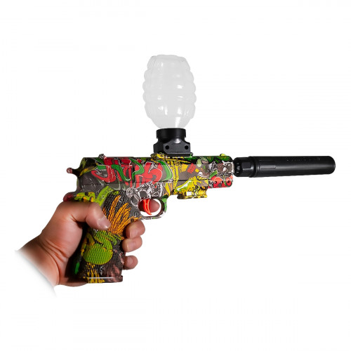 PISTOLA ELECTRICA 1911 BALINES GEL F975-2 CON SILENCIADOR RECARGABLE AUTOMATICO