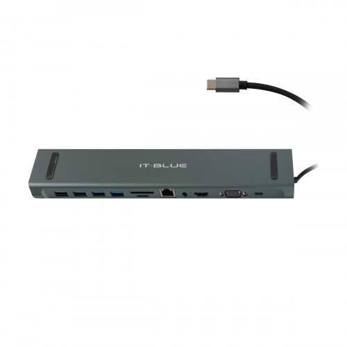 HUB USB- C CON 11 EN 1 AV VGA RJ45 SD-TF  HDMI 4USB3.2 TYPE-C Gris