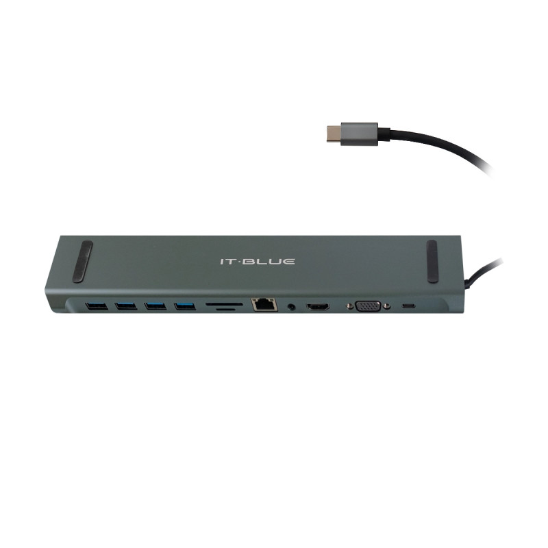 HUB USB- C CON 11 EN 1 AV VGA RJ45 SD-TF  HDMI 4USB3.2 TYPE-C Gris