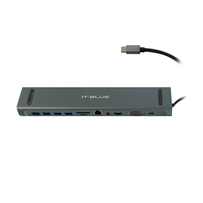 HUB USB- C CON 11 EN 1 AV VGA RJ45 SD-TF  HDMI 4USB3.2 TYPE-C Gris