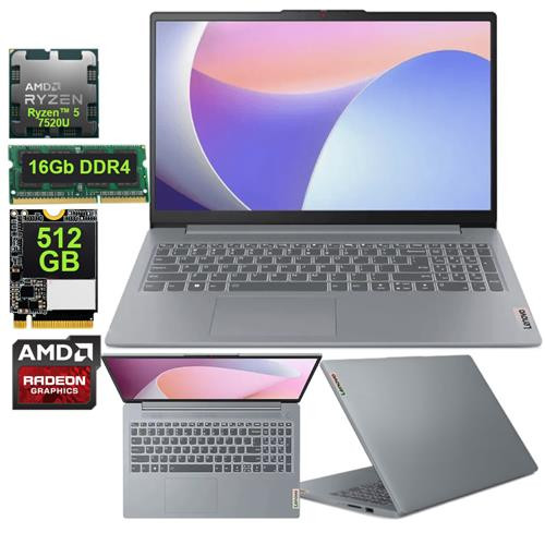 lenovo IdeaPad Slim 3 15 AMN8 AMD Ryzen™ 5 7520U ALM 512GB   RAM 16GB LPDDR5 integrada AMD Radeon™610M FHD 15.6 “ (soldada Lapt