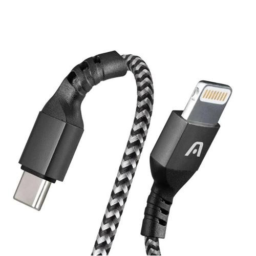 CABLE ARGOM TYPE-C TO LIGHTNING 18W NYLON BRAIDED 1.8MTS DURA FORM BLACK-WHITE