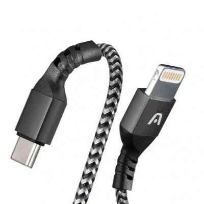 CABLE ARGOM TYPE-C TO LIGHTNING 18W NYLON BRAIDED 1.8MTS DURA FORM BLACK-WHITE