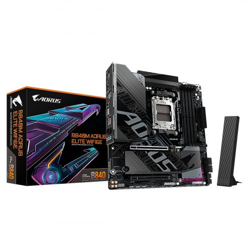 MBO Gigabyte AORUS B840M ELITE WIFI6E  AMD Ryzen 9000 DDR5-5200 BT 2DP HDMI 7USB PCIe 4.0 MicroATX
