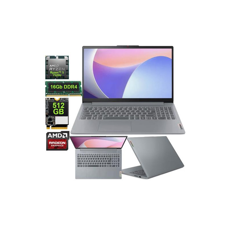 lenovo IdeaPad Slim 3 15 AMN8 AMD Ryzen™ 5 7520U ALM 512GB   RAM 16GB LPDDR5 integrada AMD Radeon™610M FHD 15.6 “ (soldada Lapt