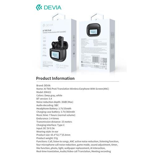 Audífono Devia AI TWS PRO 6