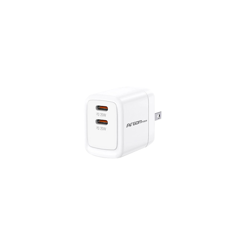 WALL CHARGER DUAL ARGOM 40W CARGA RAPIDA 2 CONT. TYPE-C BLANCO