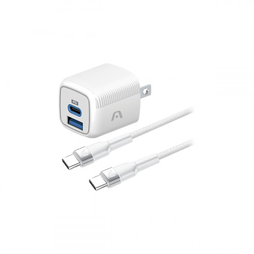 WALL CHARGER DUAL ARGOM VOLTA P40 FAST CHARGE 2 CONT. TYPE-C  USB-A W-CABLE BLANCO