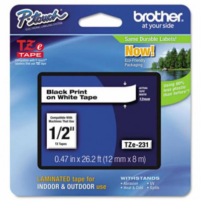 Cinta de 12 mm  para etiquetadora Brother WHITE  TAPE (12MM) TZe-231