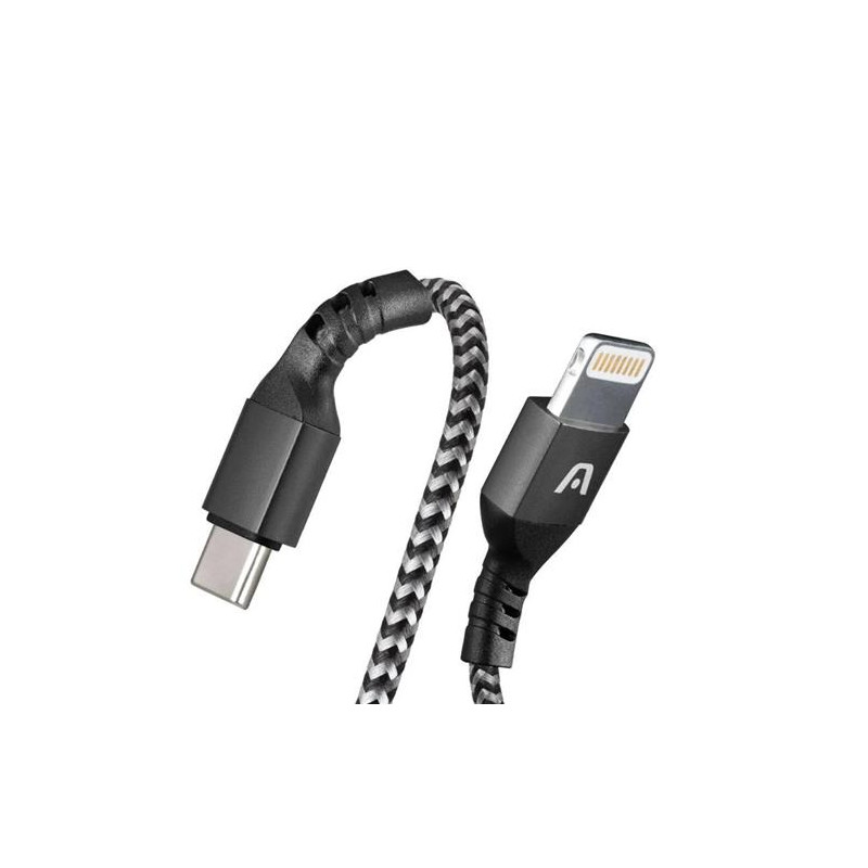 CABLE ARGOM TYPE-C TO LIGHTNING 18W NYLON BRAIDED 1.8MTS DURA FORM BLACK-WHITE