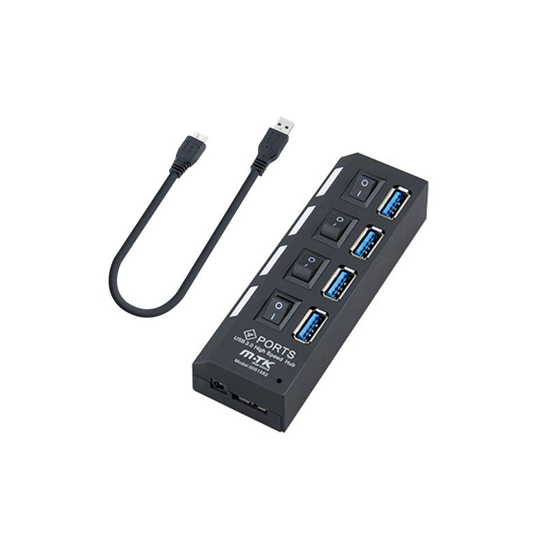 Hub 4 puertos USB 3.0 5Gbps Negro Anera