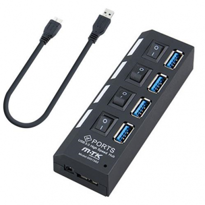 Hub 4 puertos USB 3.0 5Gbps Negro Anera