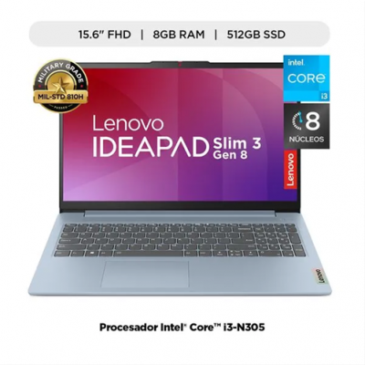 LAPTOP LENOVO IP SLIM 3 15IAN8 CORE I3 N305 ALM 512GB RAM 8GB 15.6 PULGADAS FHD