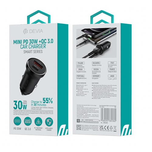 Cargador Cigarrera Smart Series Mini PD 30W + QC 3.0  Car Changer EA442