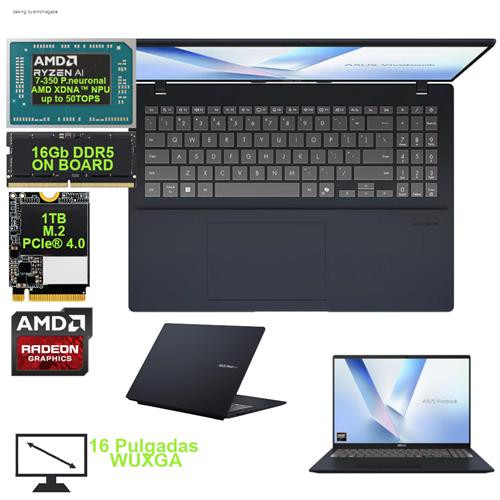 ASUS VIVOBOOK M1607K MB110 AMD RYZEN AI 7-350 ALM 1TB RAM 16GB(on board) DDR5 16PULGADAS -LAPTOP
