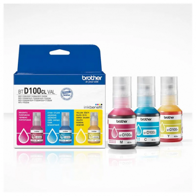 KIT BROTHER BTD100CL3PK CON TRES RECARGAS DE TINTA DE COLOR  C M Y