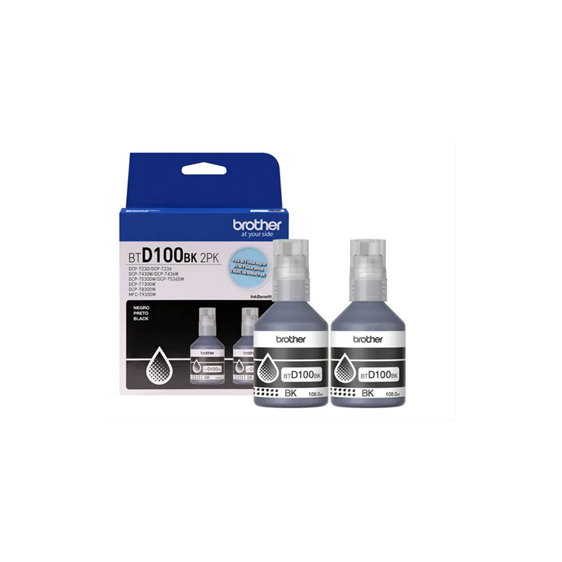 KIT BROTHER BTD100BK2PK CON 2 RECARGAS DE TINTA NEGRO