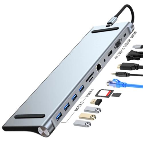 HUB USB 3 1 TIPO C MOD BYL 2003 11 PUERTOS HDMI USB3 0 USB2 0 3 RJ45 VGA PD AV SD TF