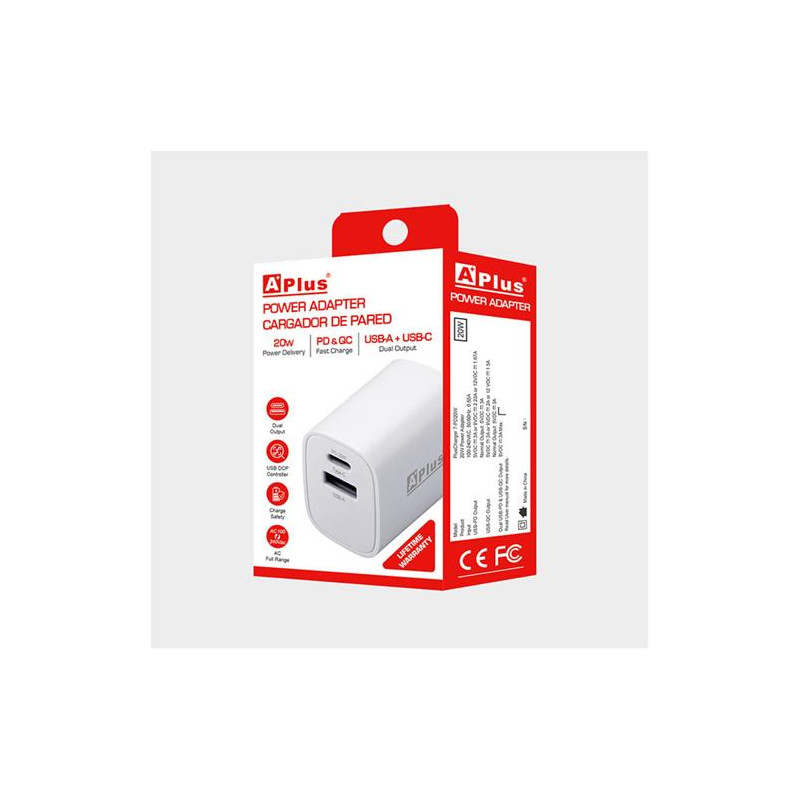 POWER ADAPTER APLUS 7-PD20W  20W ENTREDA C Y USB