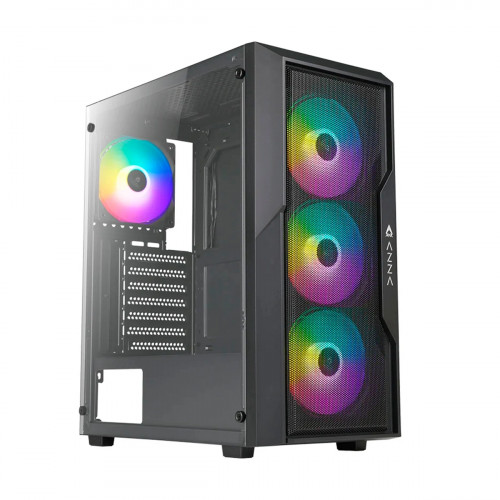 CASE AZZA  FIGTHER AZ-290 Gaming Vidrio-Templado 7Slots 4 Ven. 2USB3.0 USB-C RGB Mid Tower Black