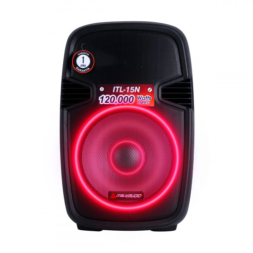 CAJA DE AUDIO ITALY ITL-TRO15 15Inch MP3 Pant-LED BT FM USB-SD REC.MIC STAND ILUM. RGB NEGRO